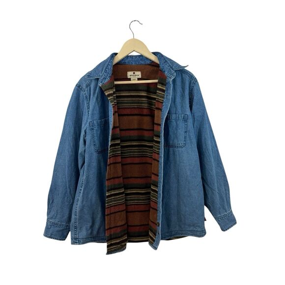 Woolrich Large Shacket Jean Jacket Fleece Lined Button Chore Barn Western Womens - Picture 2 of 16